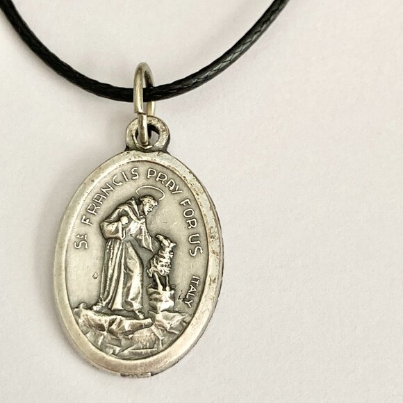Vintage Saint St. Francis Medal Necklace Italy 18" Patron Saint Of Animals Dogs - Picture 6 of 13